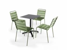 Ensemble table de jardin stratifié gris foncé et 4 chaises vert cactus