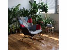 Fauteuil à bascule allaitement scandinave chaise loisir et repos en tissu patchwork avec pieds en e' bois métal pour salon, chambre, le balcon, multic
