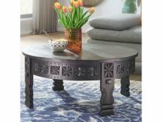 Finebuy table basse de salon bois massif ronde noir | petite table de canapé | design table d'appoint style orientale