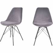 House Nordic - Lot de 2 chaises en velours et métal - Oslo - Couleur - Gris clair