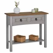 Idimex - Table console ramon table d'appoint rectangulaire en pin massif gris et brun avec 2 tiroirs, meuble d'entrée style mexicain en bois