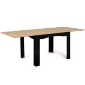 Idmarket - Table à manger extensible rectangle dona 6-10 personnes noir plateau façon hêtre 110-220 cm - Gris