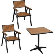 Jamais utilisé] Lot de 2 chaises de jardin + table de jardin HHG 861, chaise table, Outdoor, alu aspect bois noir, teak - brown