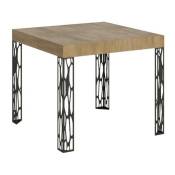 Les Tendances - Petite table carrée 90/90 cm extensible 10 personnes 90 à 246 cm bois clair et pieds métal gris foncé Gisa