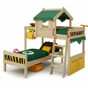 Lit enfant, Lit superposé Crazy Jungle avec toboggan Lit en bois 90 x 200 cm - vert/jaune - vert/jaune - Wickey