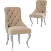 Lot de 2 chaises en velours beige pieds en métal argenté rocco - beige