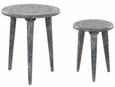 Lot de 2 tables d'appoint en bois de manguier grises jatra 375778
