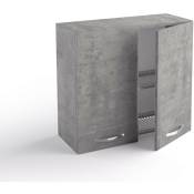 Meuble haut de cuisine Égouttoir Vaisselle 80x33xH72 cm en bois Gris Ciment avec deux portes gris