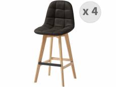 Owen oak - chaise de bar vintage microfibre marron foncé pieds chêne(x4)