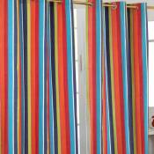 Paire de rideaux à œillets - Rayures Multicolore 137 x 182 cm - Multicouleur - Homescapes