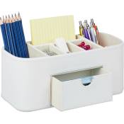 Relaxdays - Rangement crayons, organiseur de bureau à l'apparence de cuir, 7 compartiments, 10,5 x 26 x 11,5 cm, crème