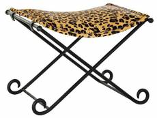 Repose-pieds en cuir coloris léopard marron - longueur 55 x profondeur 54 x hauteur 41 cm