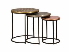 Set de 3 tables basses en métal coloris laiton, bronze
