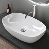 Sogood - Lavabo Vasque à Poser Blanc Lave Mains Ovale en Céramique Revêtement nano Easy Clean Brüssel104 60x39,5x14 cm - Blanc