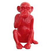 Statue singe rouge laqué avec main sur la bouche H39