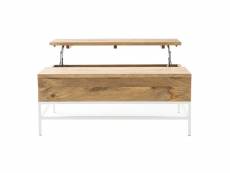 Table basse relevable rectangulaire bois clair manguier massif et métal blanc l110 cm boho