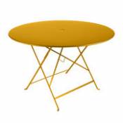 Table pliante Bistro / Ø 117 cm - 6/8 personnes - Trou parasol - Fermob jaune en métal