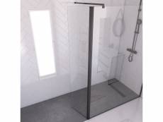 Volet pivotant pour paroi de douche fixe - 40x200cm - verre transparent 6mm - profile noir mat
