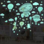 Ambiance-sticker - Sticker phosphorescent lumineux - montgolfières et animaux saltimbanques - Autocollant mural plafond enfant fluorescent - 30x40cm