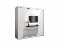 Armoire de chambre thor blanc 200 avec 2 portes coulissantes et miroir penderie (tringle) avec étagères sans tiroirs