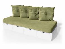 Banquette cube 200 cm + futon + coussins blanc BANQ200S-LB