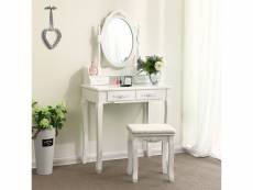 Coiffeuse hombuy 4 tiroir, miroir ovale, blanc design magnifiquement