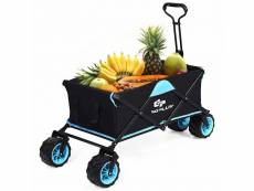 Costway chariot de transport pliable avec poignée réglable, 4 roues robustes, charge maximale 50 kg, remorque pour extérieur, jardin, plage, bleu