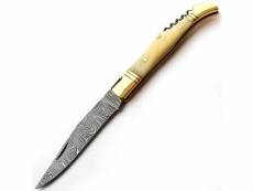 Couteau de poche pliant avec lame de 8 cm en acier damas jaune
