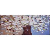 Décoshop26 - Jeu de 5 tableaux sur toile Fleurs en vase Multicolore 150x60 cm