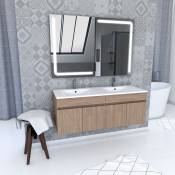 Ensemble de meubles avec vasques et miroirs led intégrée - Chêne - 120 cm