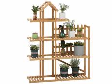 Étagère à fleurs en bois de bambou - porte plante bois 8 tablettes - ornement petites barrières et toit