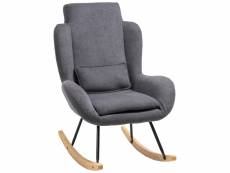 Fauteuil à bascule oreilles rocking chair grand confort accoudoirs assise dossier garnissage mousse haute densité lin gris
