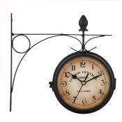 Horloge de Gare Rétro Double Face, Horloge Murale étanche, Cadran avec Potence de Fixation Pendule Double Face pour L’intérieur et L’extérieur Maison