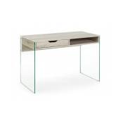 Iperbriko - Bureau design Armos en bois naturel 1 tiroir et pieds en verre 110x55x 76h cm