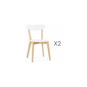 Lot de 2 chaises 52x45x80 cm en bois blanc et naturel