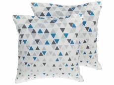 Lot de 2 coussins décoratifs au motif triangulaire bleu et gris 45 x 45 cm cleome 202870
