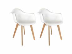 Lot de 2 fauteuils scandinaves avec accoudoirs | h 85 x p 60,5 x l 62 cm | pieds en bois brut | blanc