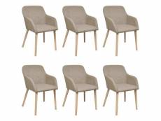 Lot de 6 chaises de salle à manger cuisine design moderne tissu beige et chêne massif cds022147