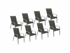 Lot de 8 chaises marbella en textilène gris - aluminium gris