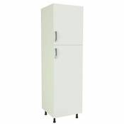 Meuble colonne de cuisine 2 portes coloris blanc - Hauteur 200 x Longueur 60 x profondeur 58 cm -PEGANE-