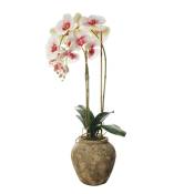 Orchidée en pot artificielle blanche et rose H71