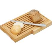 Relaxdays - Planche à pain bambou, range-couteaux, couteau en inox, cuisine, planche à découper, HxlxP: 4x40x24 cm, nature