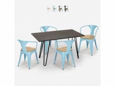 Table 120x60 + 4 chaises style tolix industriel bar