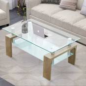 Table basse rectangulaire en verre transparent, table d'appoint moderne avec étagère inférieure chromée et support en MDF pour salon, salle de