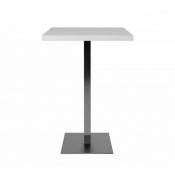 Table haute carrée 105 cm plateau blanc et piètement chrome 70x70xh.105 cm
