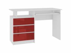 Toska - bureau informatique droit 135x77x60cm - grand plateau 3 tiroirs - blanc/rouge laqué