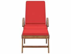Vidaxl chaise longue avec coussin bois de teck solide rouge 48026