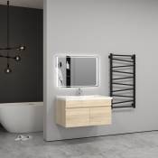 Aica Sanitaire - 79,5(L)x45(W)x40(H)cm Meuble salle de bain naturel 2 portes avec une vasque é suspendre pour un gain d'espace optimal avec un