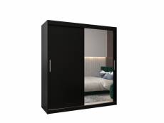 Armoire de chambre torm 2 noir 180 avec 2 portes coulissantes et miroir penderie (tringle) avec étagères avec tiroirs