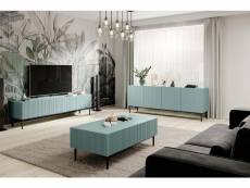Bobochic ensemble kasha avec meuble tv 200 cm + buffet 4 portes 200 cm + buffet haut 2 portes 100 cm pieds noirs bleu clair